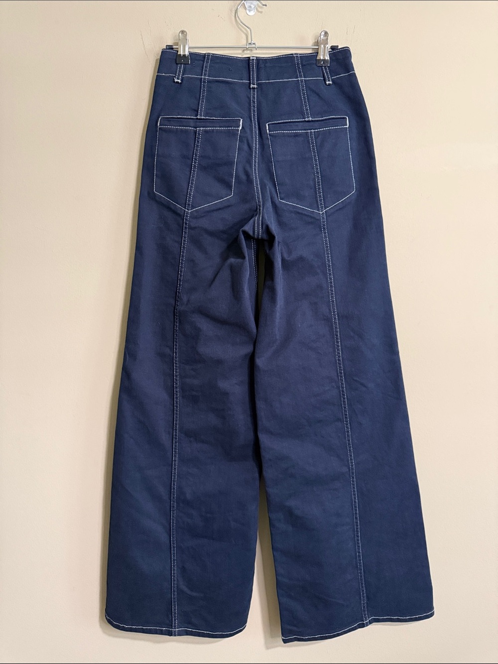 Maeve Anthropologie Dark Indigo Wide Leg Jeans Contrast Stitch Size 24 - Picture 5 of 6